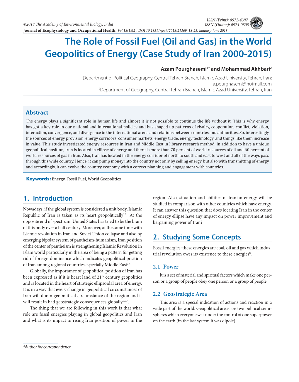 The Role of Fossil Fuel (Oil and Gas) in the World Geopolitics of Energy (Case Study of Iran 2000-2015)