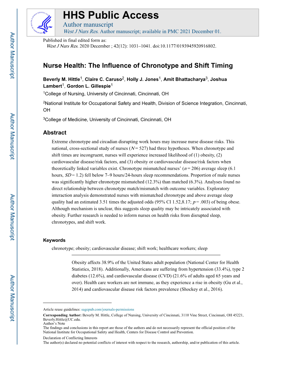 The Influence of Chronotype and Shift Timing