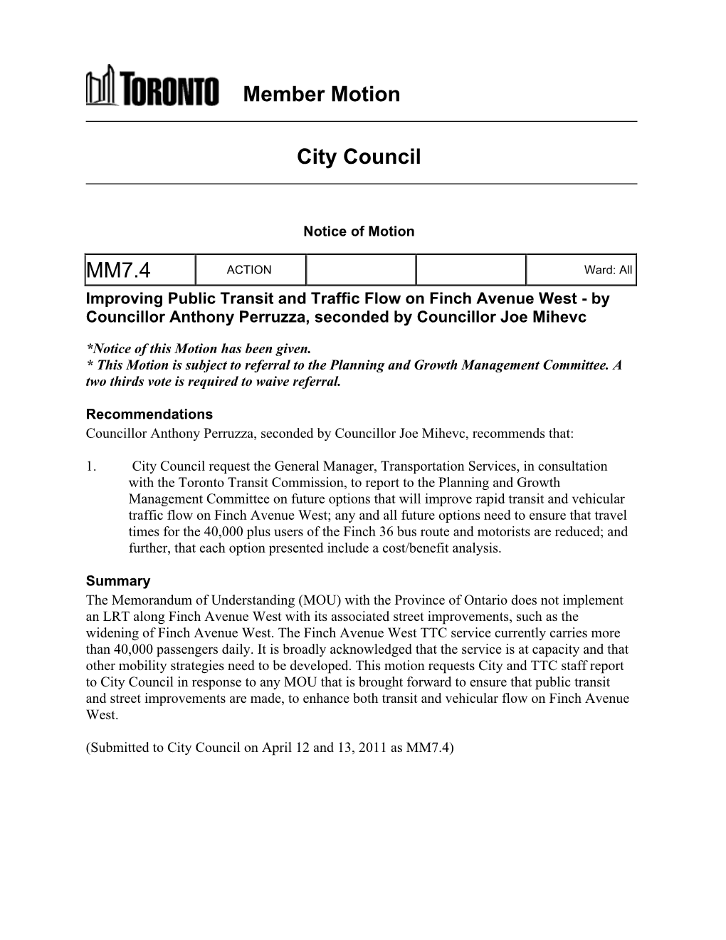 Member Motion City Council MM7.4