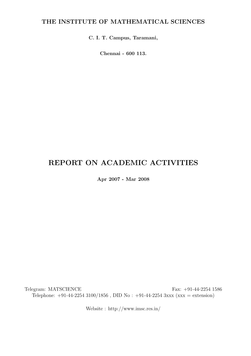 Report on Academic Activities