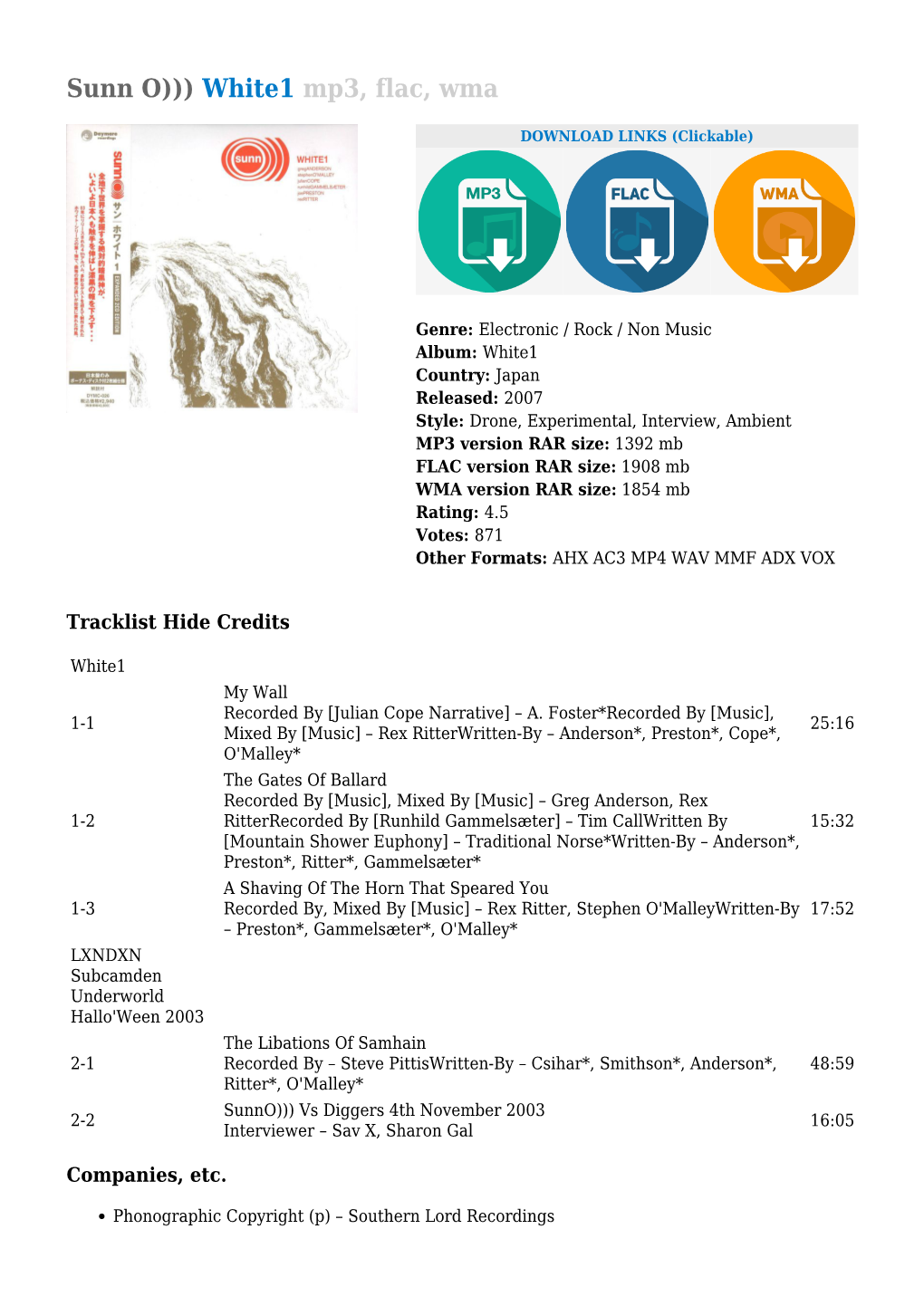 Sunn O))) White1 Mp3, Flac, Wma