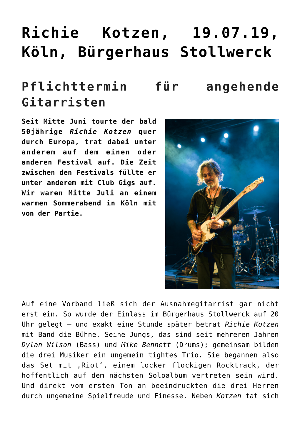 Richie Kotzen, 19.07.19, Köln, Bürgerhaus Stollwerck