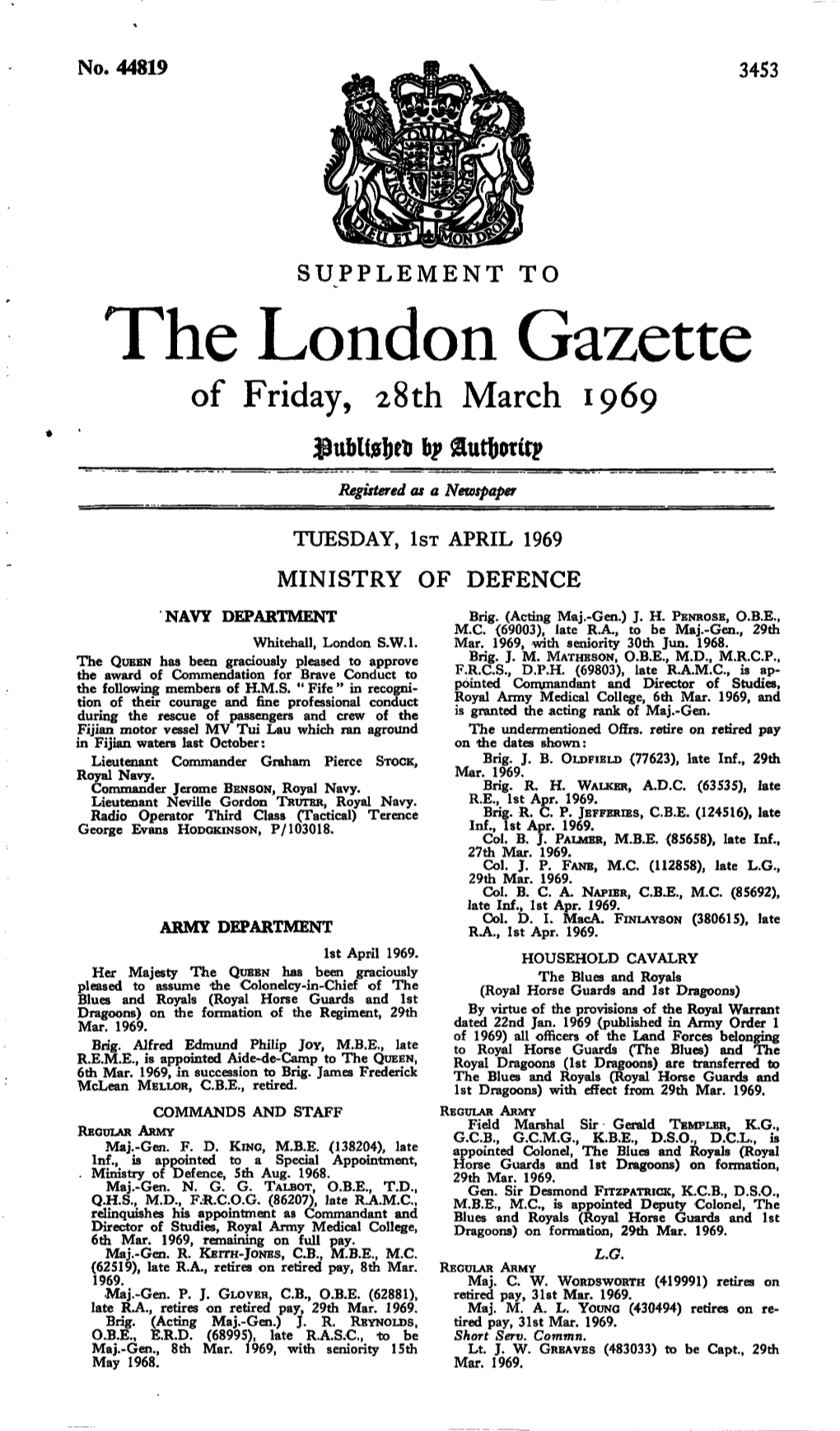 The London Gazette of Friday, 28Th March 1969 Bj> Sut&Otirp