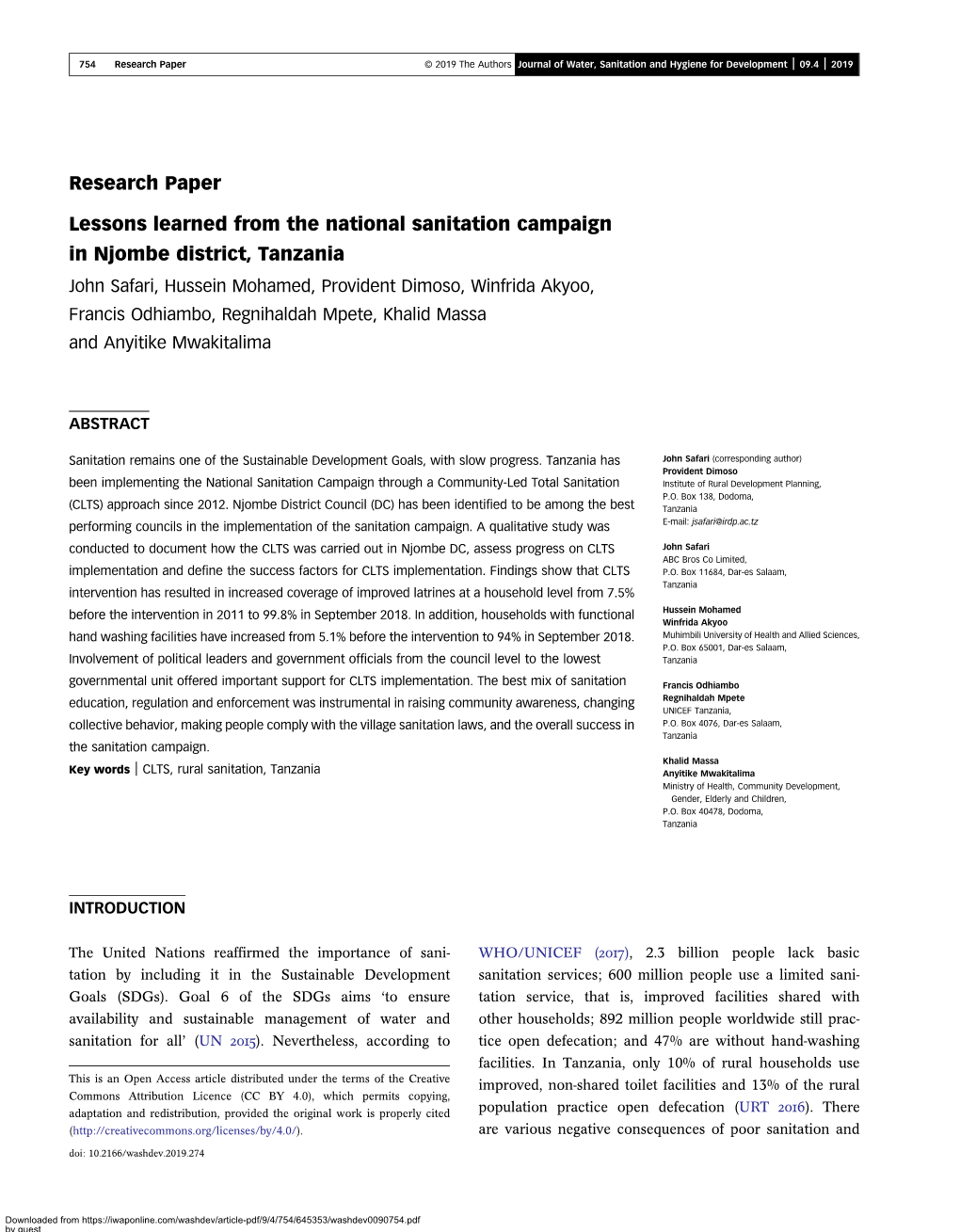 Research Paper Lessons Learned from the National Sanitation