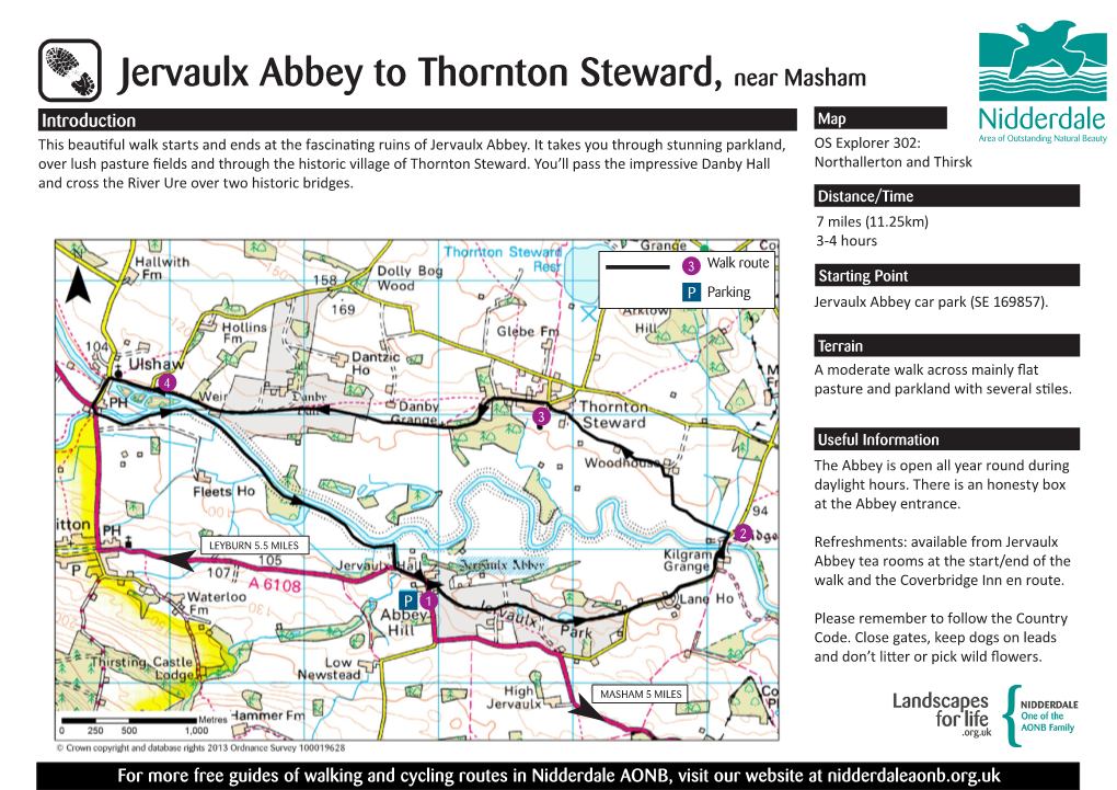 Jervaulx Abbey to Thornton Steward, Near Masham Introduction Map This Beautiful Walk Starts and Ends at the Fascinating Ruins of Jervaulx Abbey