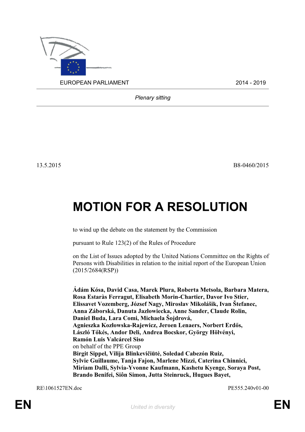 En En Motion for a Resolution