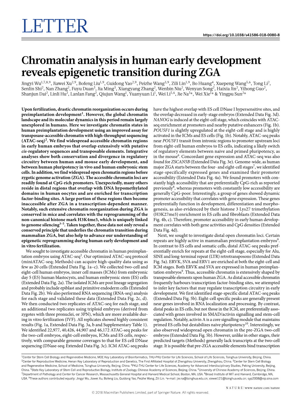 Chromatin Analysis in Human Early Development Reveals Epigenetic