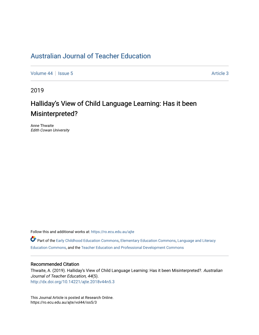 Halliday's View of Child Language Learning