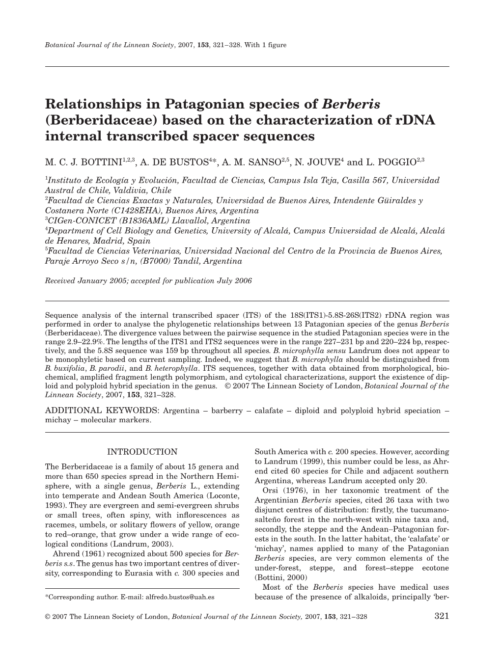 Relationships in Patagonian Species of Berberis (Berberidaceae) Based on the Characterization of Rdna Internal Transcribed Spacer Sequences