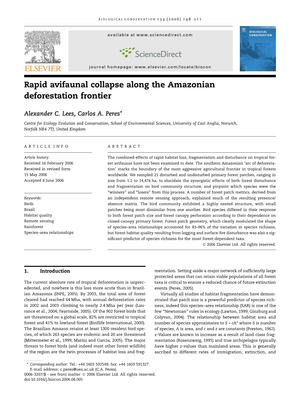 Rapid Avifaunal Collapse Along the Amazonian Deforestation Frontier