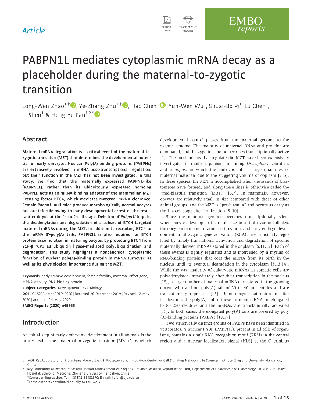 PABPN1L Mediates Cytoplasmic Mrna Decay As a Placeholder During the Maternal‐To‐Zygotic Transition