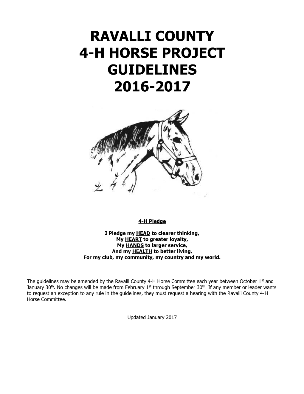 Ravalli County 4-H Horse Project Guidelines 2016-2017