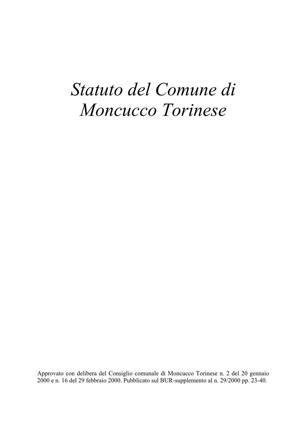 Statuto Del Comune Di Moncucco Torinese