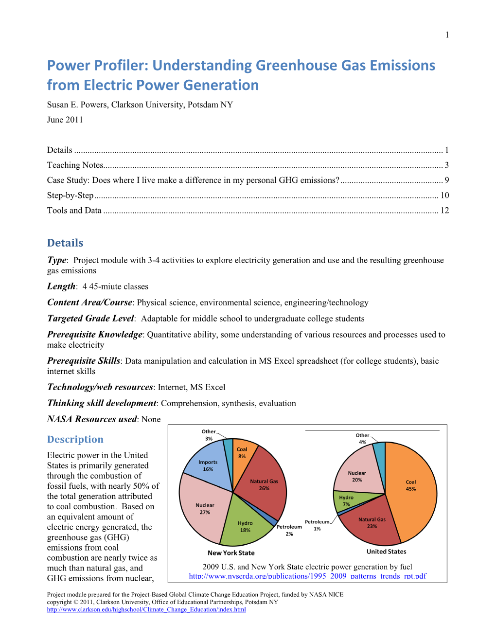 Power Profiler: Understanding Greenhouse Gas Emissions from Electric Power Generation Susan E