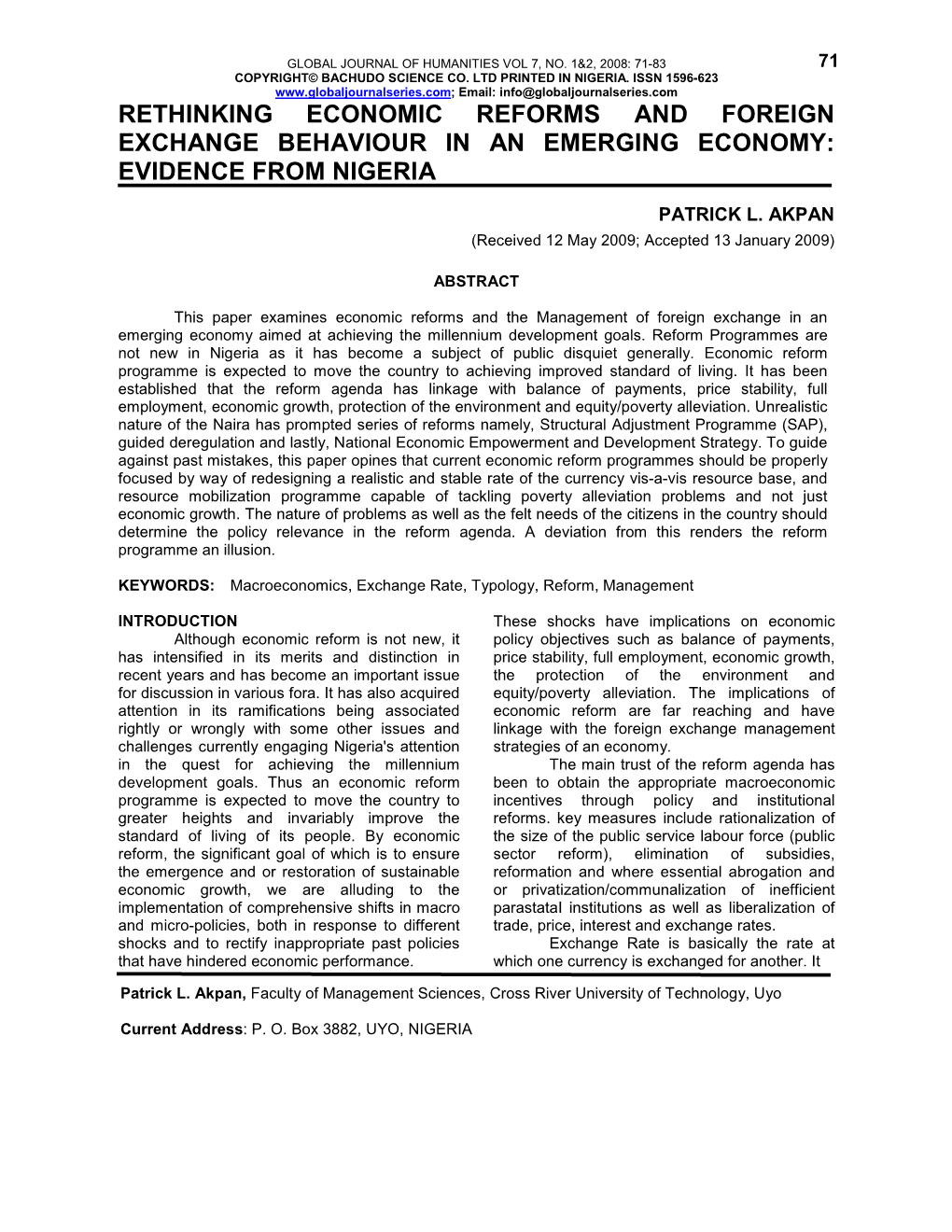 Rethinking Economic Reforms and Foreign Exchange Behaviour in an Emerging Economy: Evidence from Nigeria