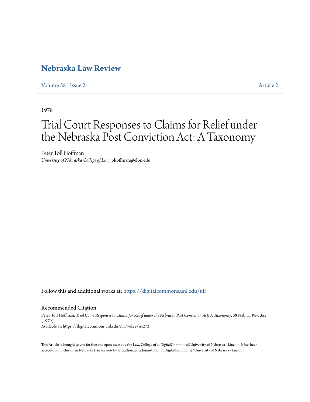 Trial Court Responses to Claims for Relief Under the Nebraska