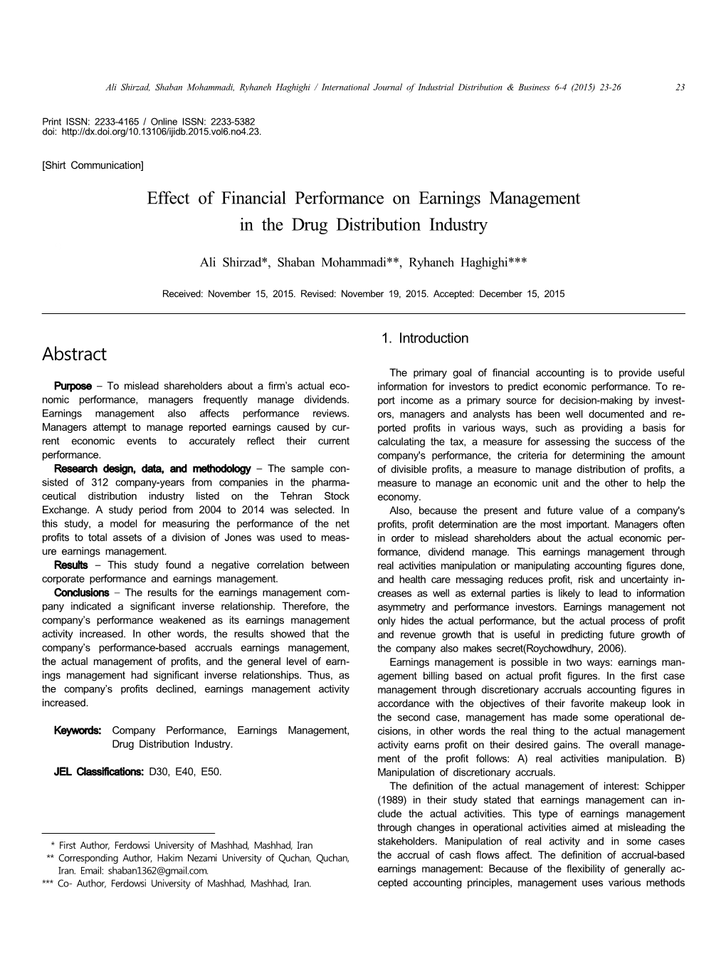 Abstract Effect of Financial Performance on Earnings