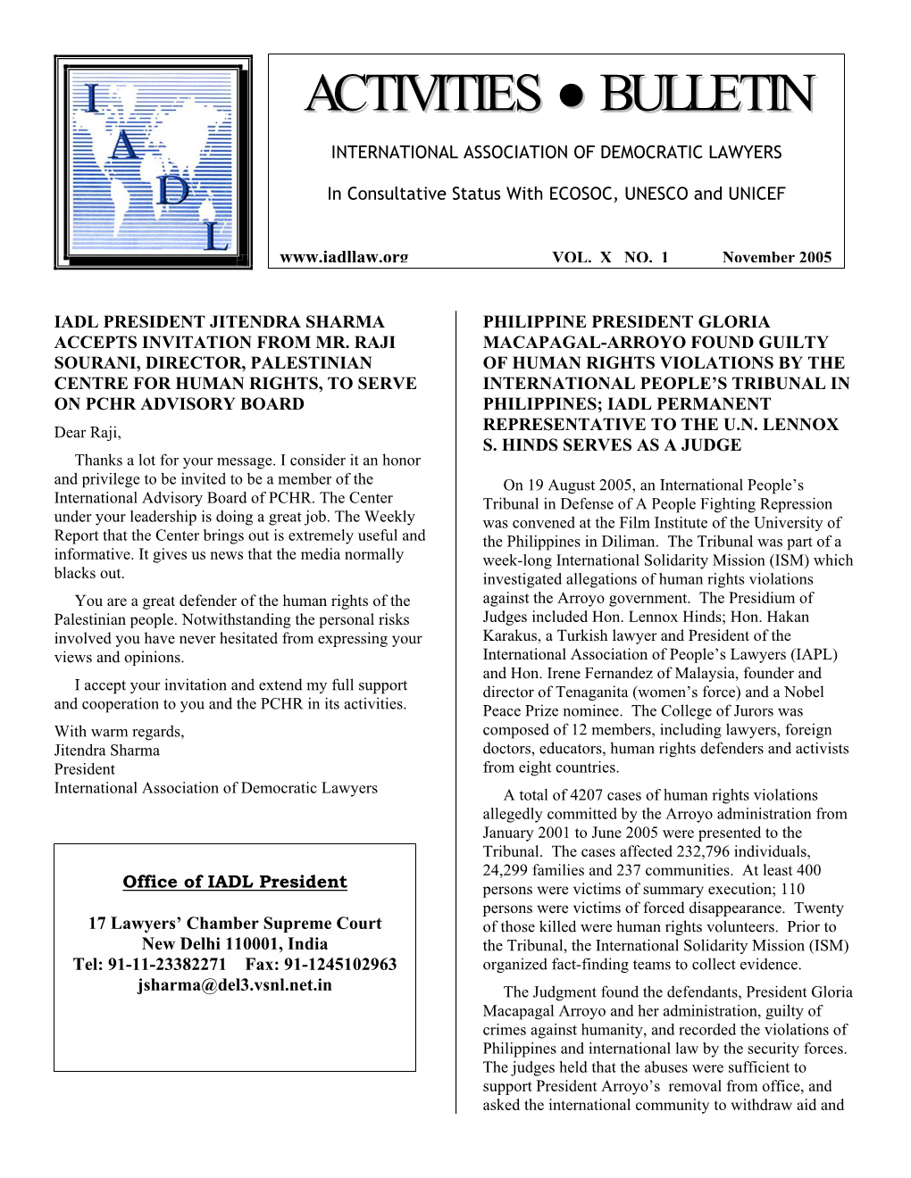 Activities Bulletin, Published Periodically