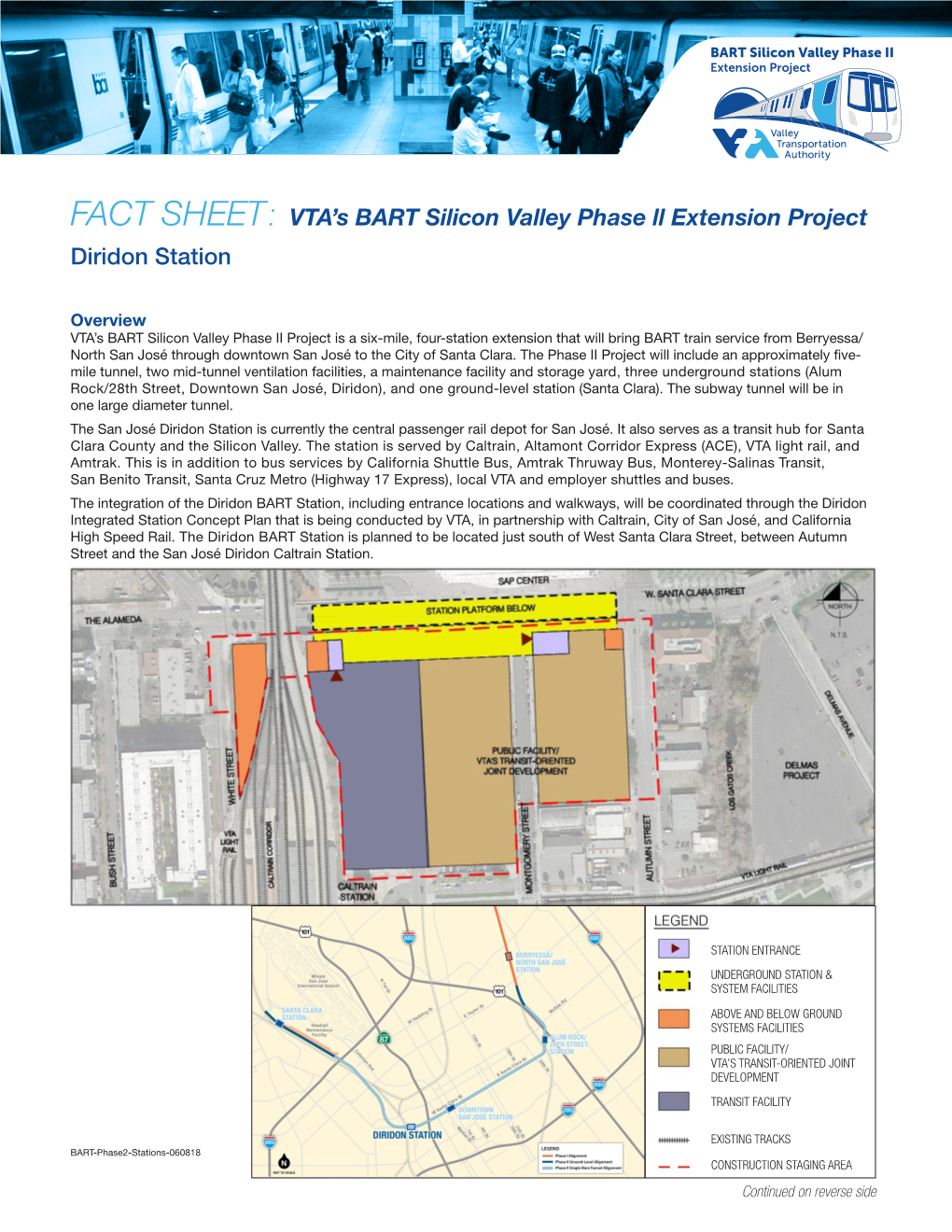 Diridon Station FACT SHEET: VTA's BART Silicon Valley Phase Ll Extension Project