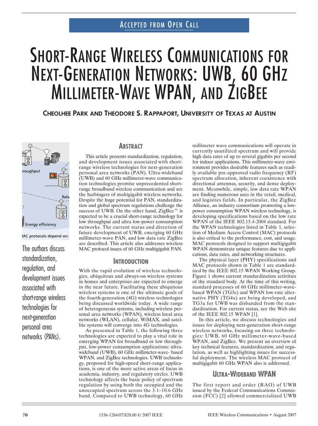 Next-Generation Networks: Uwb, 60 Ghz Millimeter-Wave Wpan, and Zigbee