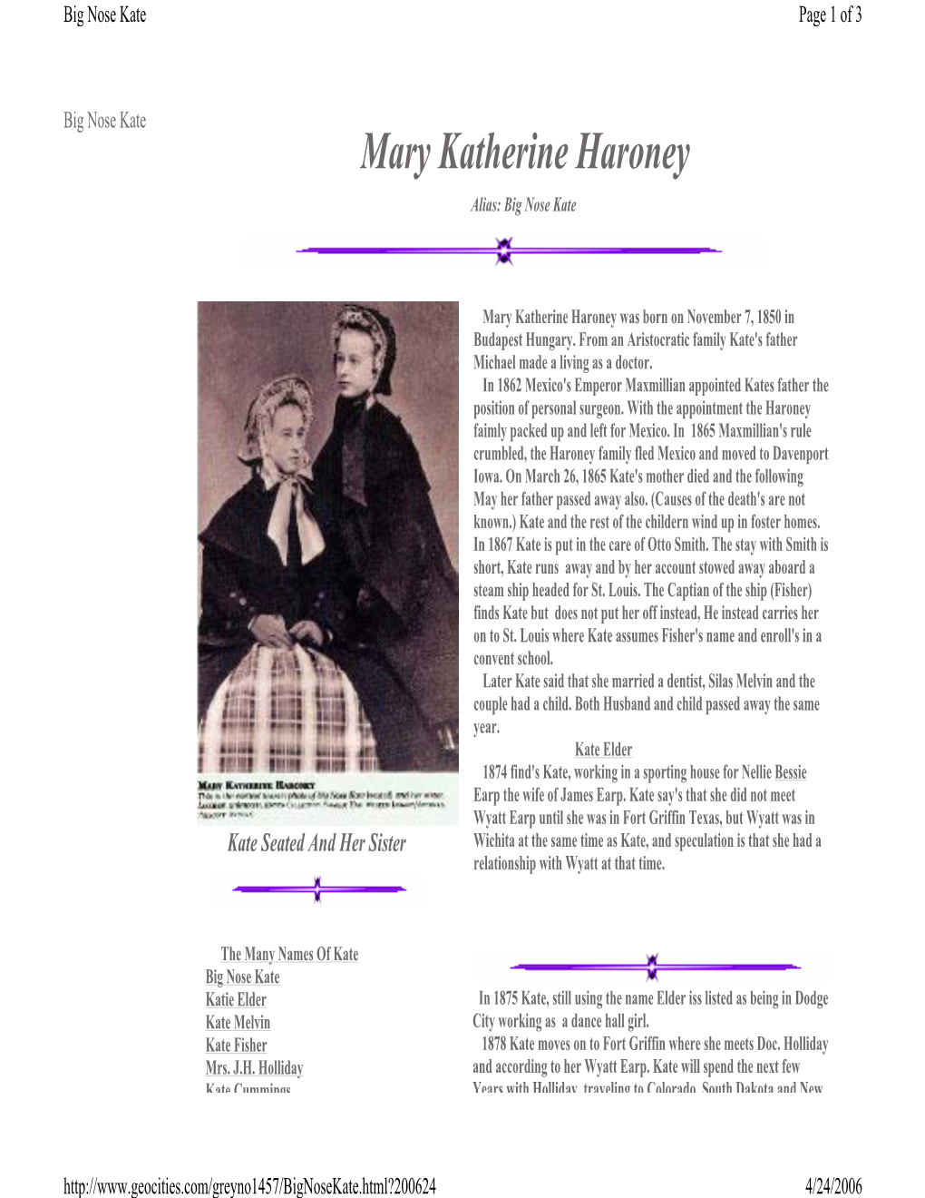 Mary Katherine Haroney Alias: Big Nose Kate