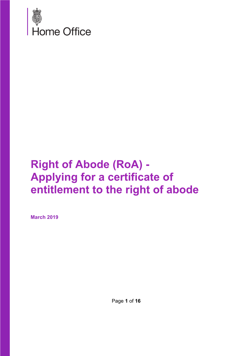 (Roa) - Applying for a Certificate of Entitlement to the Right of Abode