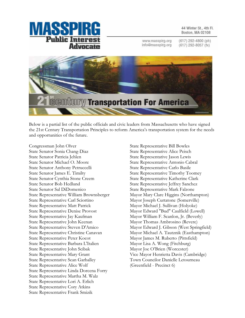 Below Is a Partial List of the Public Officials and Civic Leaders From