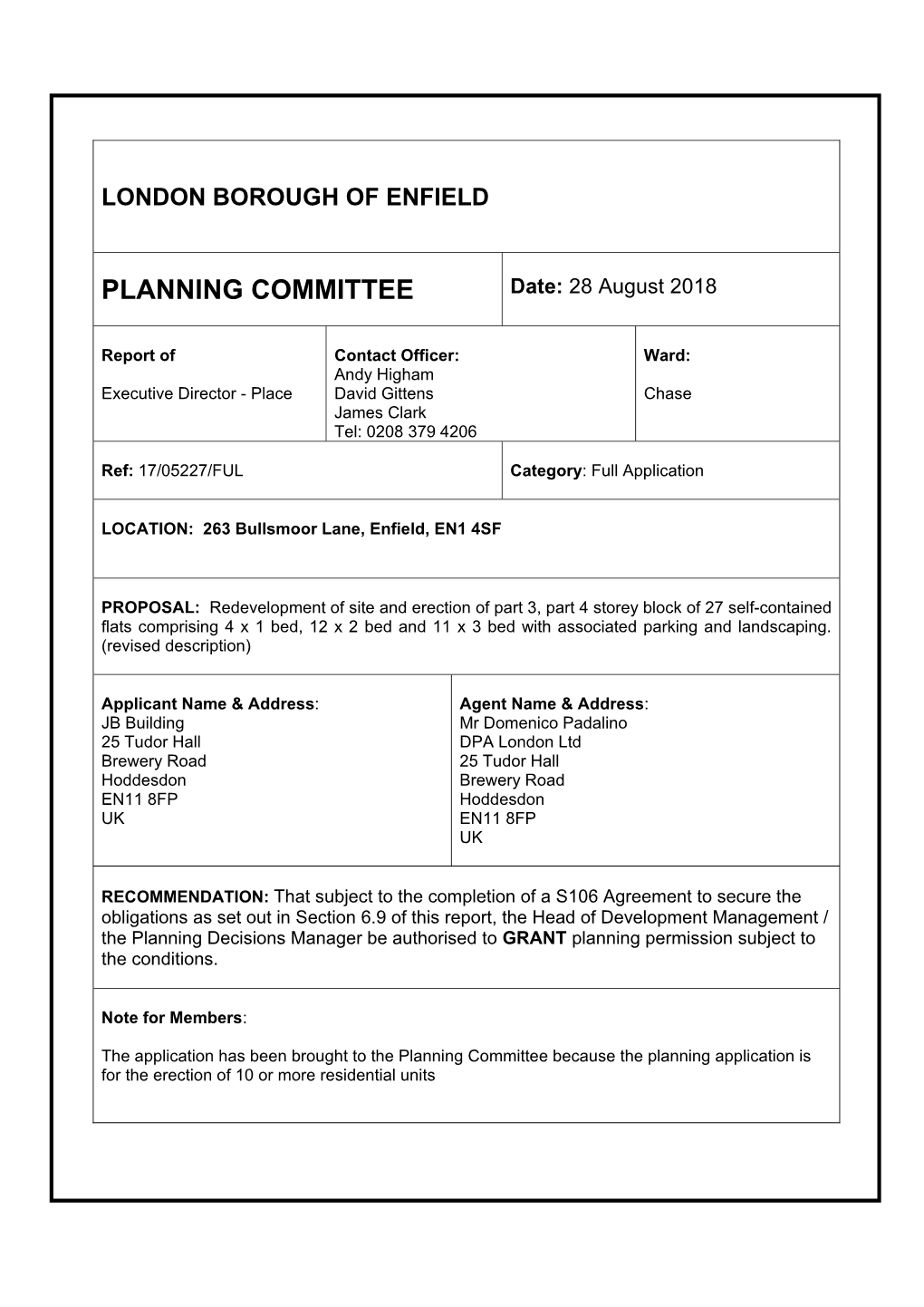 PLANNING COMMITTEE Date: 28 August 2018