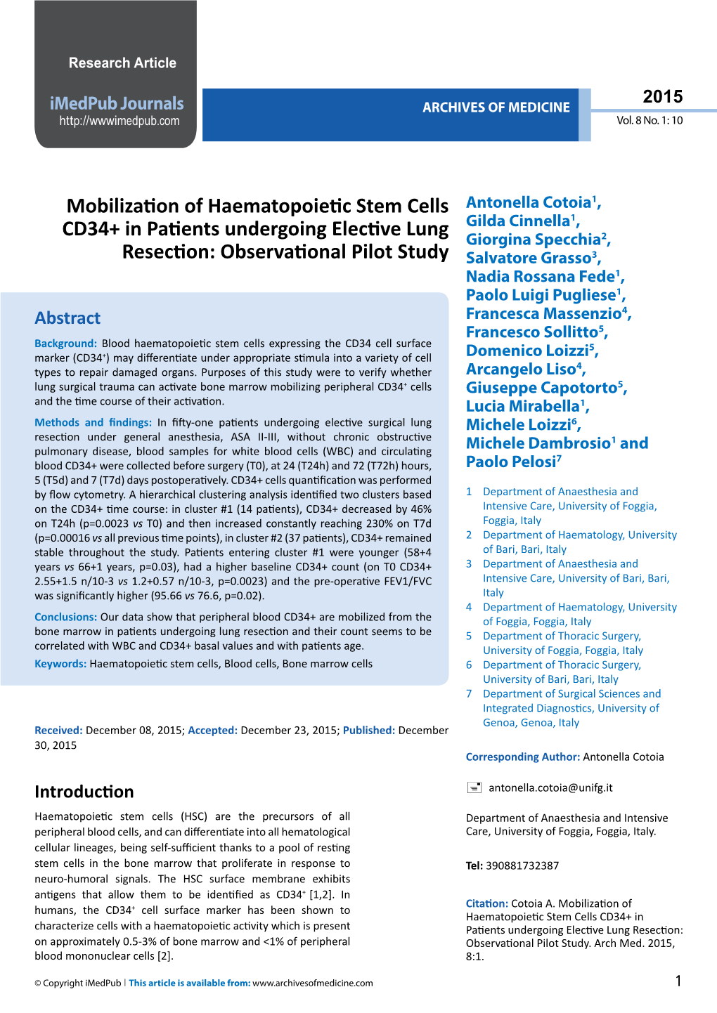 Mobilization of Haematopoietic Stem Cells CD34+