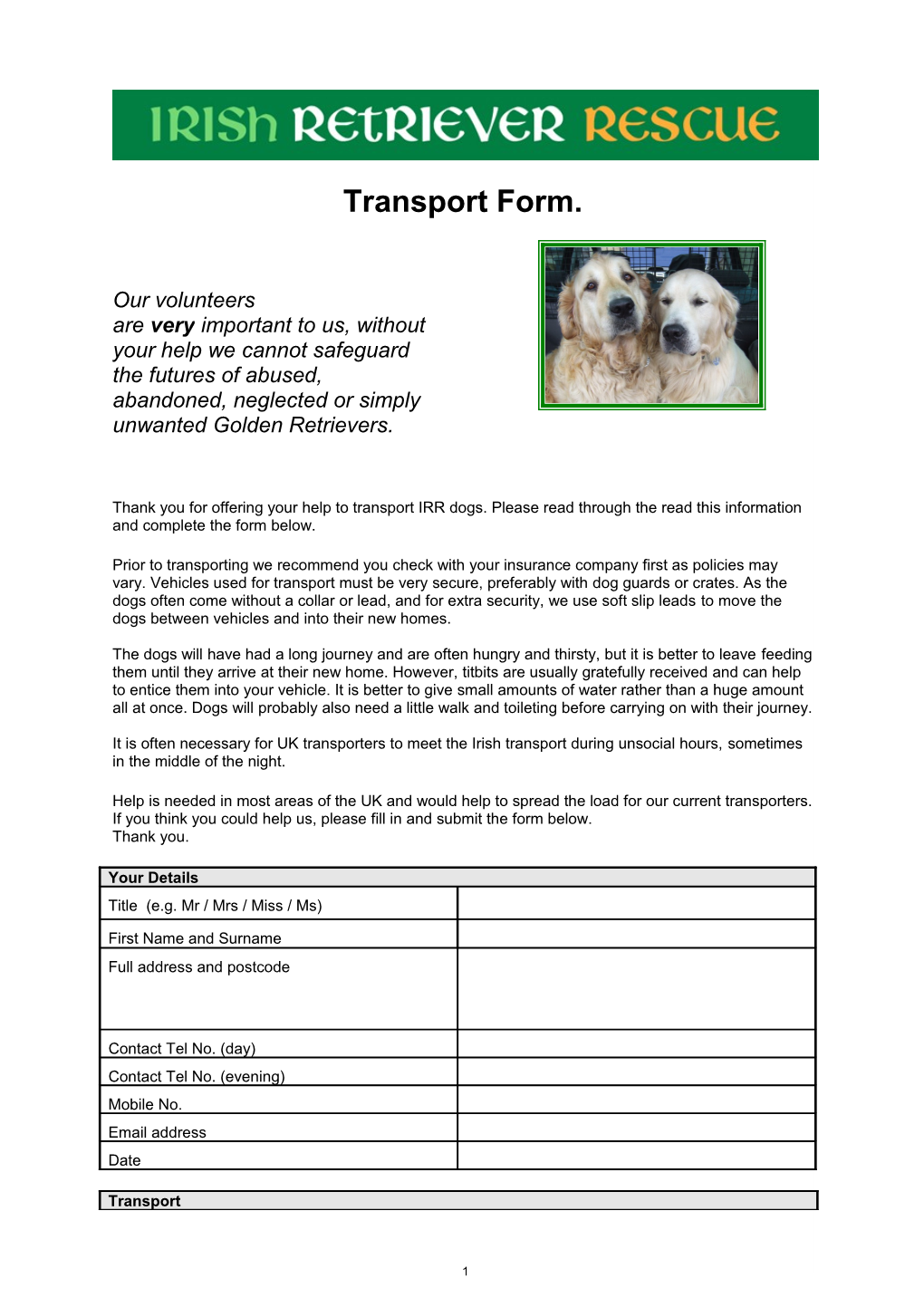 Transport Form