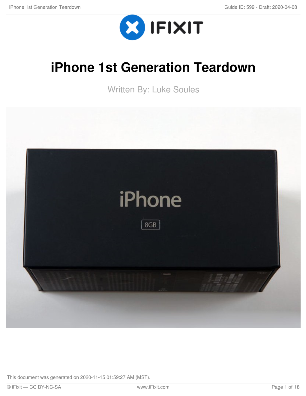 Iphone 1St Generation Teardown Guide ID: 599 - Draft: 2020-04-08
