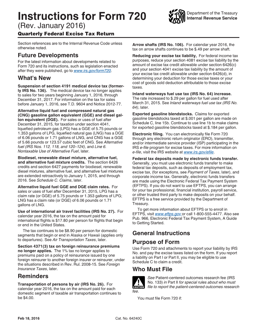 Instructions for Form 720 (Rev. January 2016)