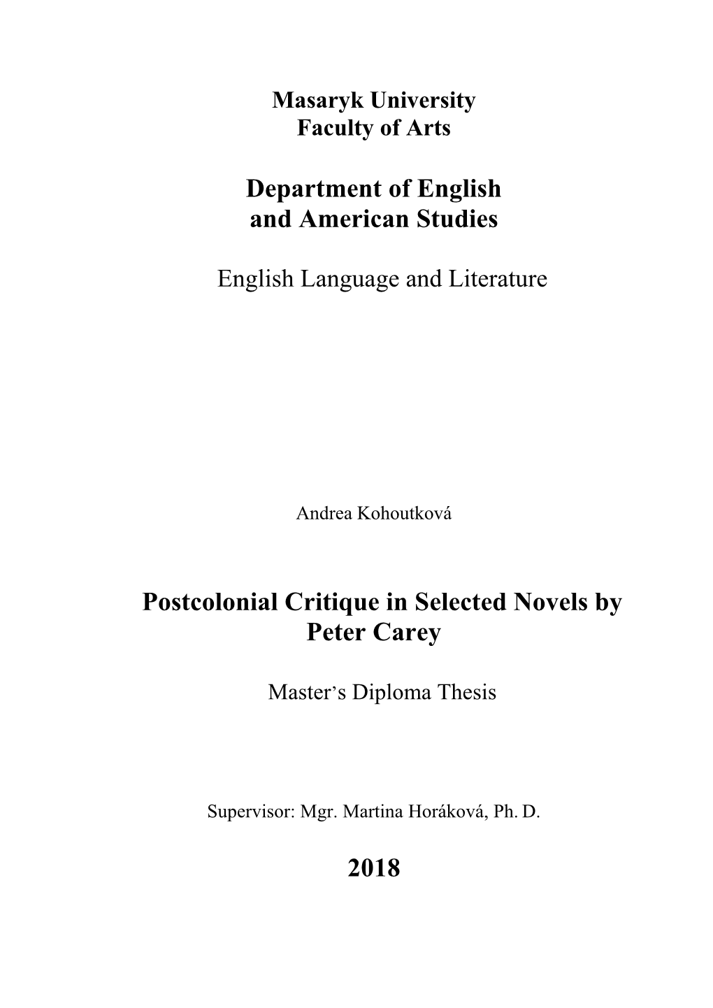 Department of English and American Studies Postcolonial Critique In