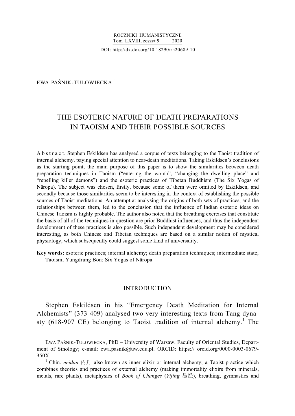 The Esoteric Nature of Death Preparations in Taoism and Their Possible Sources