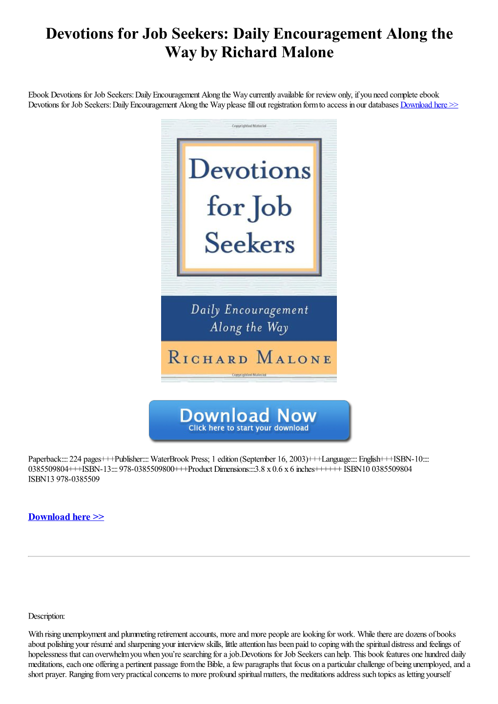 Devotions for Job Seekers: Daily Encouragement Along the Way by Richard Malone