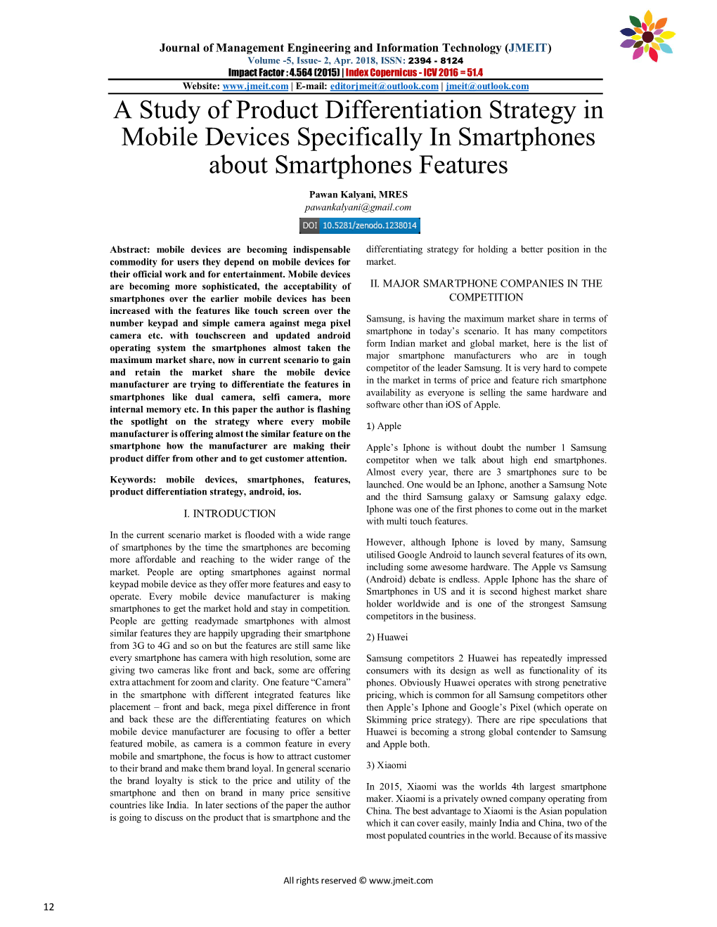 A Study of Product Differentiation Strategy in Mobile Devices Specifically in Smartphones About Smartphones Features