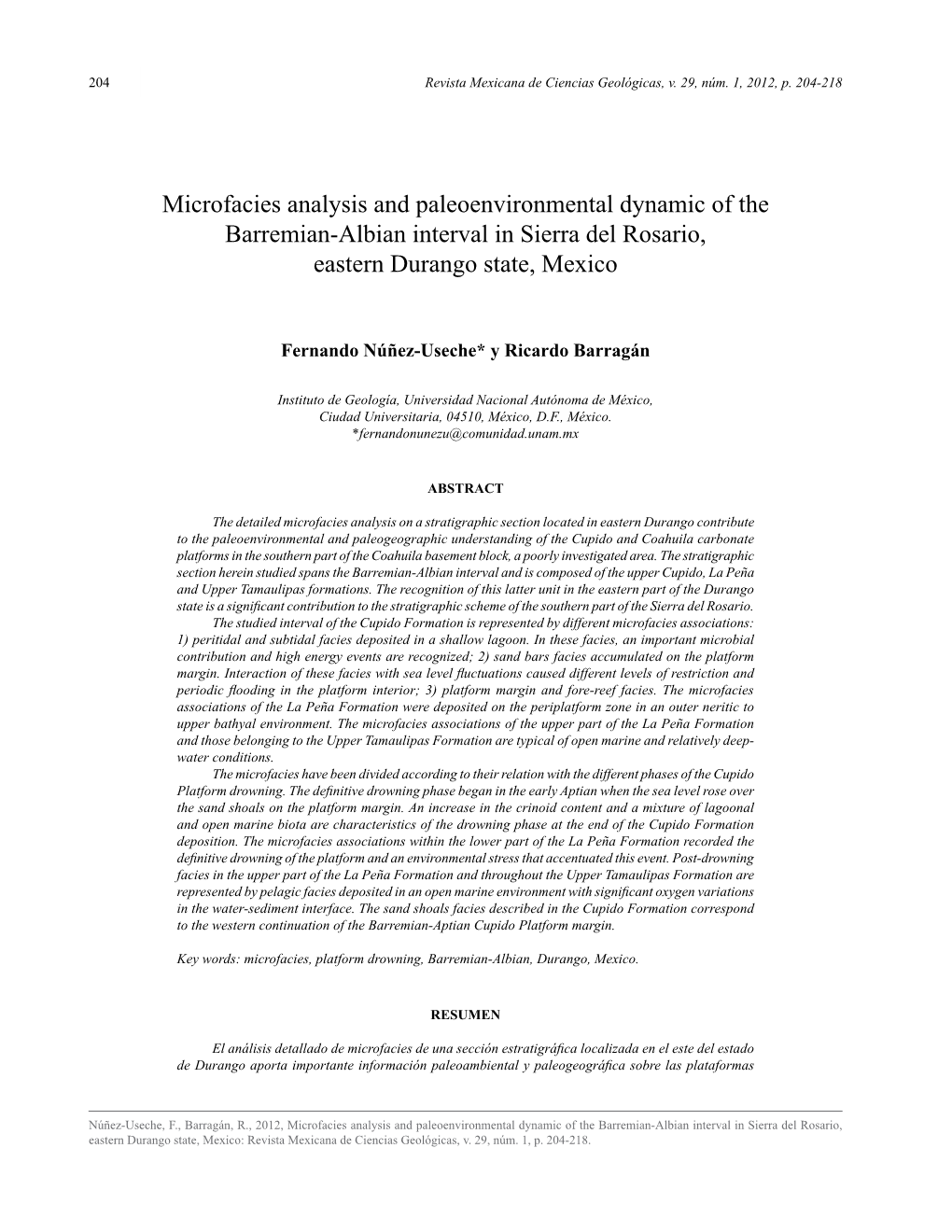 Microfacies Analysis and Paleoenvironmental Dynamic of the Barremian-Albian Interval in Sierra Del Rosario, Eastern Durango State, Mexico