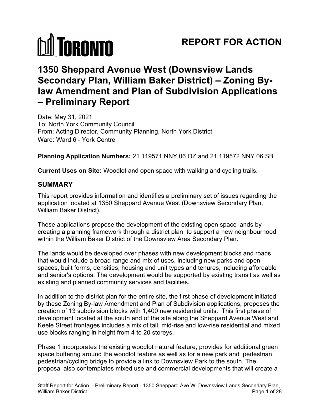 1350 Sheppard Avenue West (Downsview Lands Secondary Plan, William Baker District)