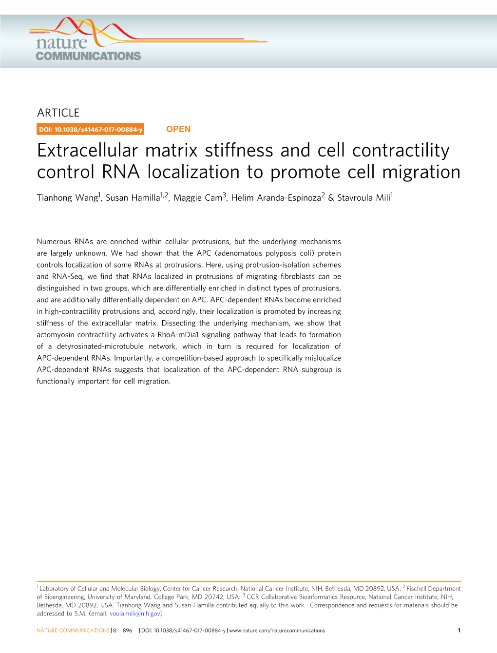 Extracellular Matrix Stiffness and Cell Contractility Control RNA Localization to Promote Cell Migration