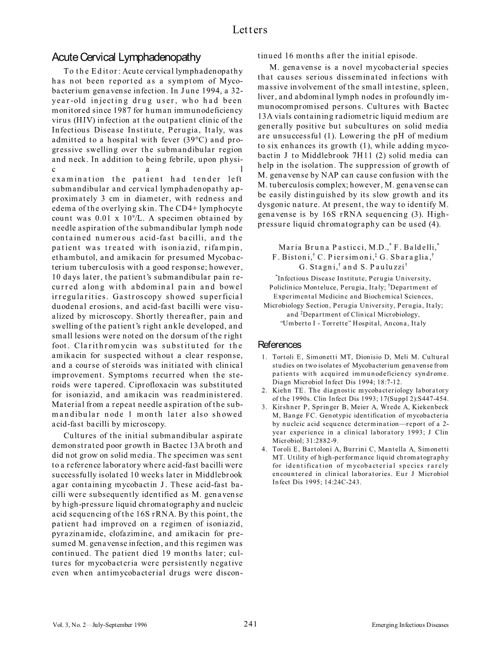 Letters Acute Cervical Lymphadenopathy