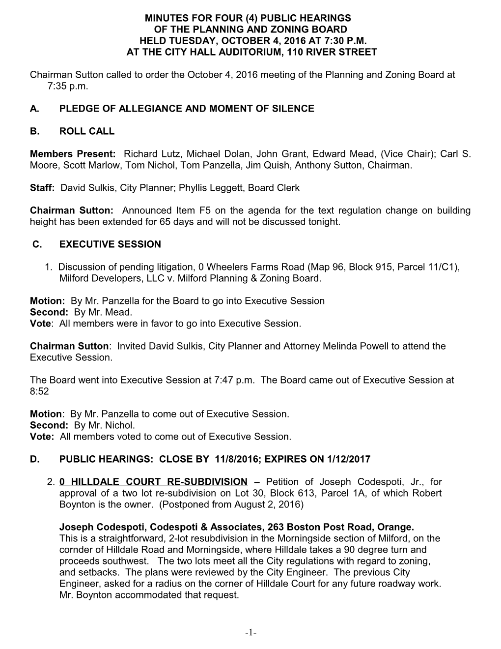 Minutes for Four (4) Public Hearings