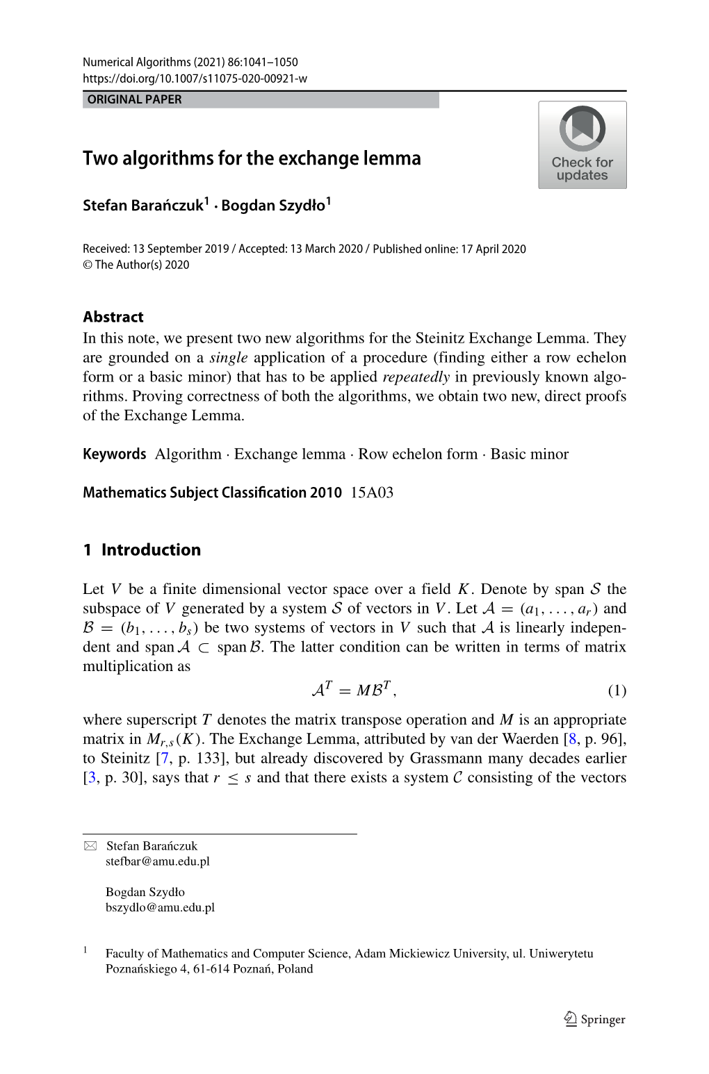 Two Algorithms for the Exchange Lemma