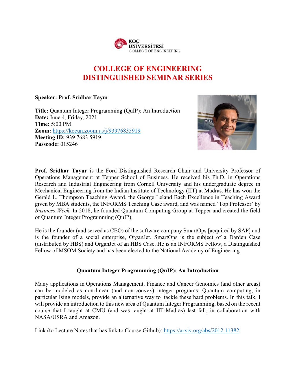 College of Engineering Distinguished Seminar Series