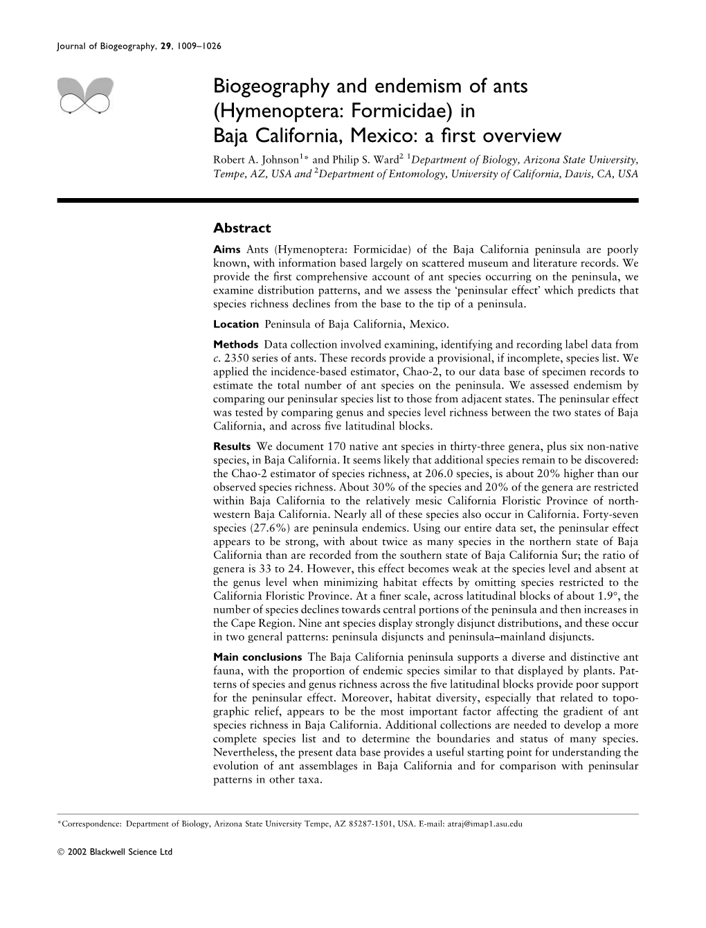 Biogeography and Endemism of Ants (Hymenoptera: Formicidae) in Baja California, Mexico: a First Overview