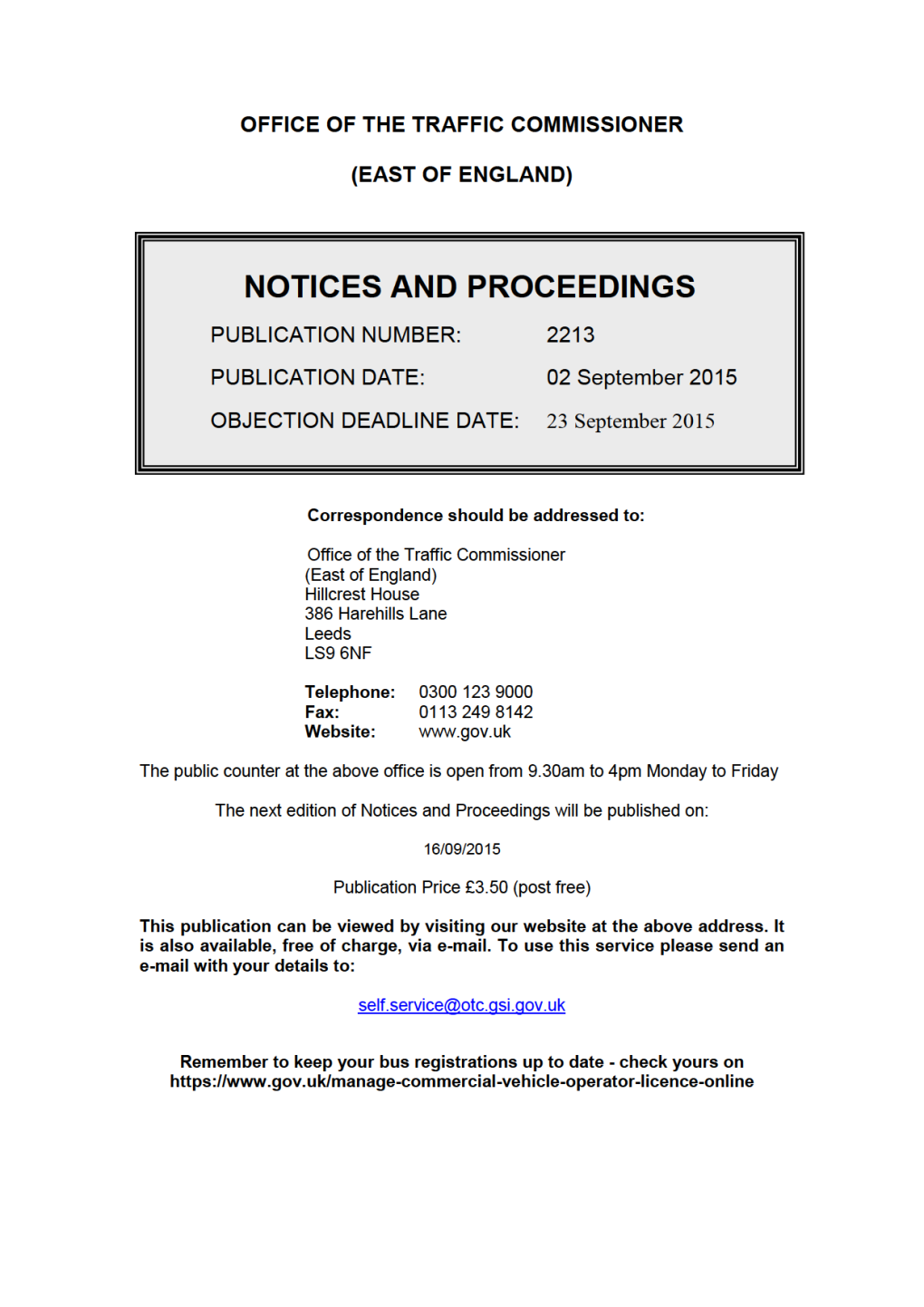 NOTICES and PROCEEDINGS 2 September 2015