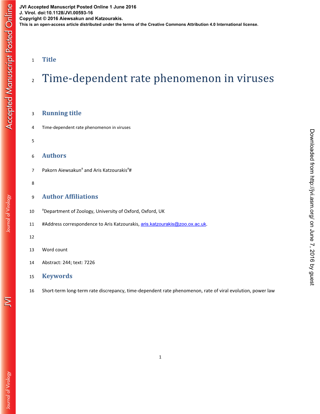 Time-Dependent Rate Phenomenon in Viruses