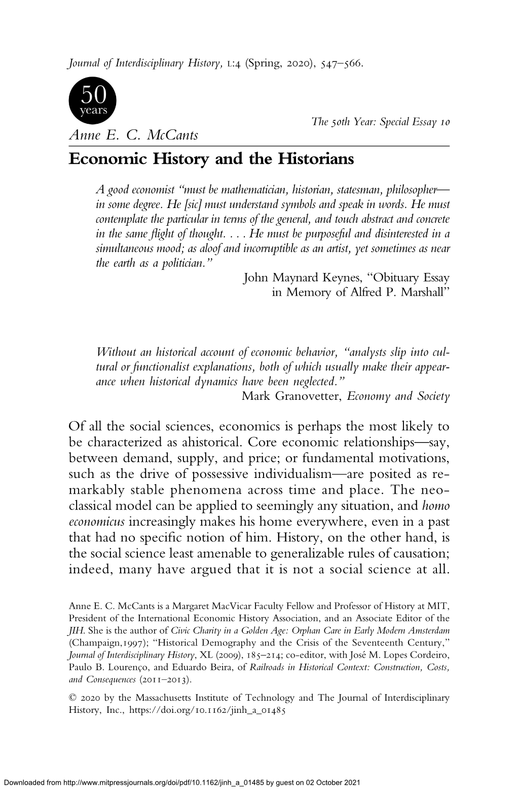 Economic History and the Historians