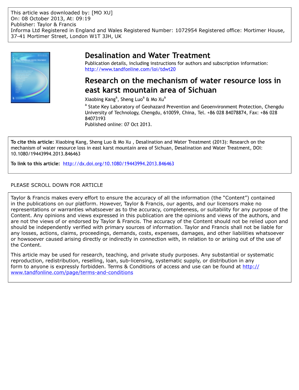 Desalination and Water Treatment Research on the Mechanism Of