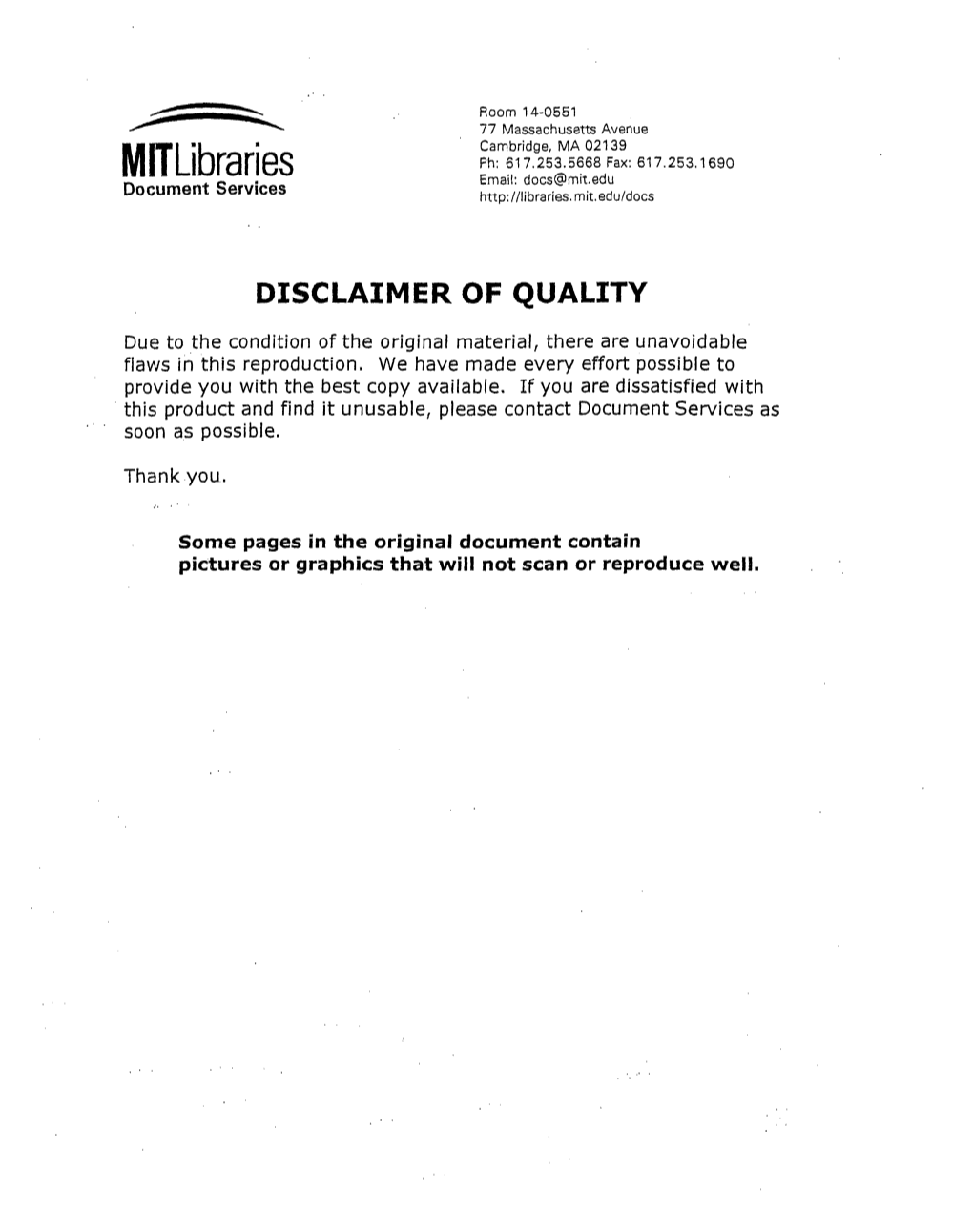 Mitlibraries DISCLAIMER of QUALITY