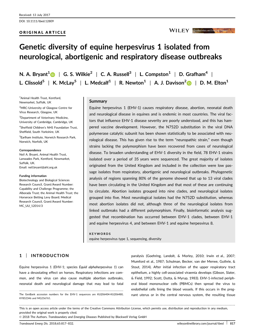 Genetic Diversity of Equine Herpesvirus 1 Isolated from Neurological, Abortigenic and Respiratory Disease Outbreaks